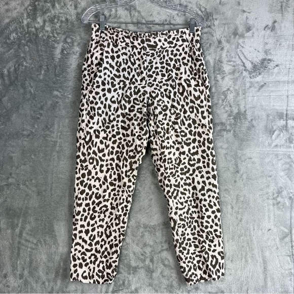 J Crew Leopard Print Linen Blend Plants 4 Stretchy Waist Jaguar Animal Preppy - Picture 1 of 14